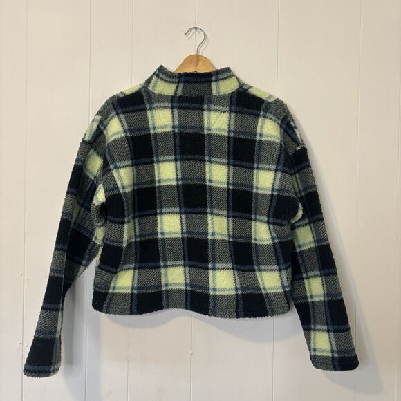 American Eagle Womens XS Green Plaid Cropped 1/4 Zip Fleece Sherpa Pullover Soft - Picture 6 of 9